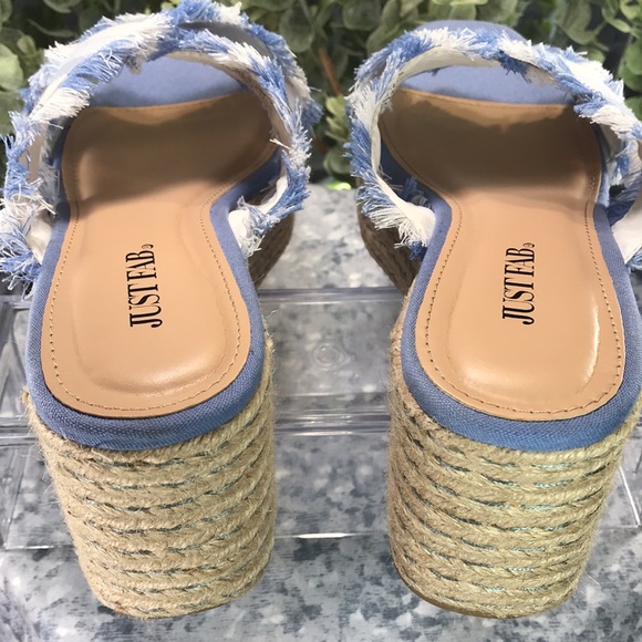 JustFab Yes Girl Lt.Blue & White Crossband Espadrille Wedges WMS 8.5☀️NWOT☀️ - Picture 7 of 12